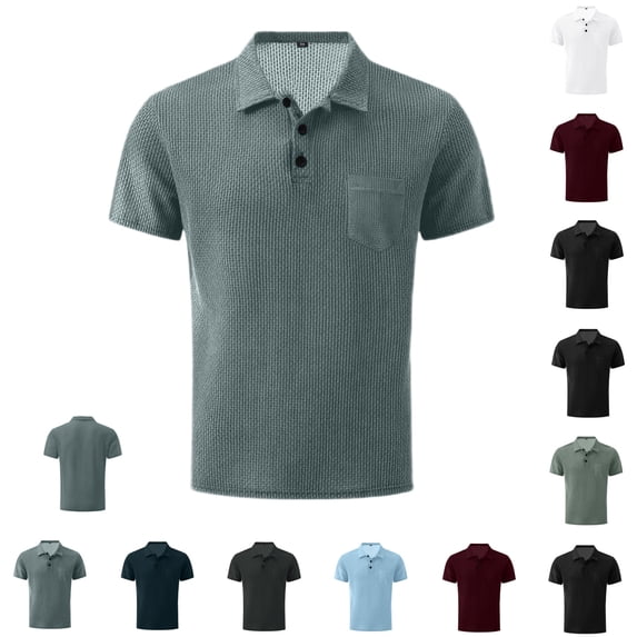 Yifymode Polo Shirts for Men Collared Short Sleeve Texture Polo Shirt, Lightweight Quick Dry Casual Shirts, Breathable Golf Tops