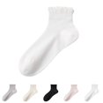 thumbnail image 1 of Yifymode Ruffle Trim Ankle Socks, Vertical Rib Thin Casual Socks Back to School Daily Wear Students, Lightweight Breathable Campus Socks, 1 of 8