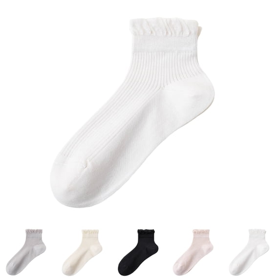 Yifymode Ruffle Trim Ankle Socks, Vertical Rib Thin Casual Socks Back to School Daily Wear Students, Lightweight Breathable Campus Socks