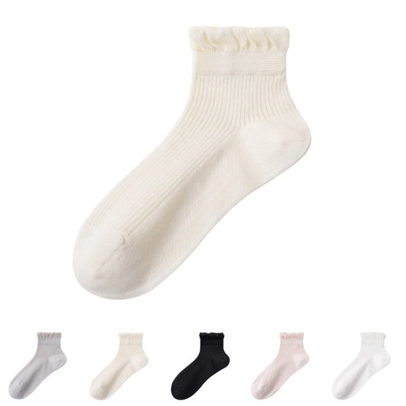 Yifymode Ruffle Trim Ankle Socks, Vertical Rib Thin Casual Socks Back to School Daily Wear Students, Lightweight Breathable Campus Socks
