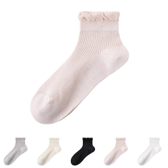 Yifymode Ruffle Trim Ankle Socks, Vertical Rib Thin Casual Socks Back to School Daily Wear Students, Lightweight Breathable Campus Socks