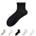 thumbnail image 1 of Yifymode Ruffle Trim Ankle Socks, Vertical Rib Thin Casual Socks Back to School Daily Wear Students, Lightweight Breathable Campus Socks, 1 of 3