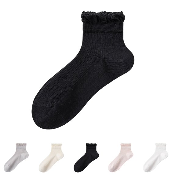 Yifymode Ruffle Trim Ankle Socks, Vertical Rib Thin Casual Socks Back to School Daily Wear Students, Lightweight Breathable Campus Socks