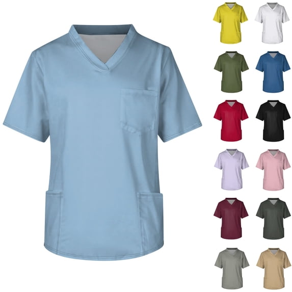 Yifymode Scrubs for Men V-Neck Short Sleeve Scrubs Top Classic Fit Nursing Uniform Shirt with Multi Pockets Plus Size