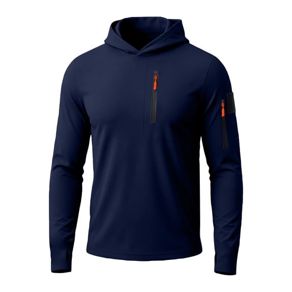 Yifymode Sun Shirts for Men Long Sleeve Hoodie Lightweight Fishing Shirt Athletic Rash Guards,Navy S