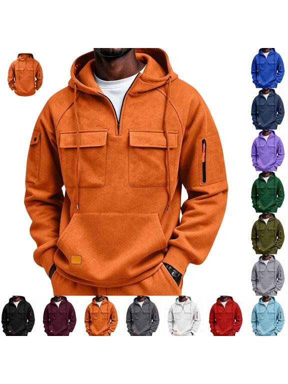 Tactical Hoodies for Men Quarter Zip Pullover Oversized Cargo Sweatshirts for Outdoor Hunting Hiking Camping Fishing Workwear