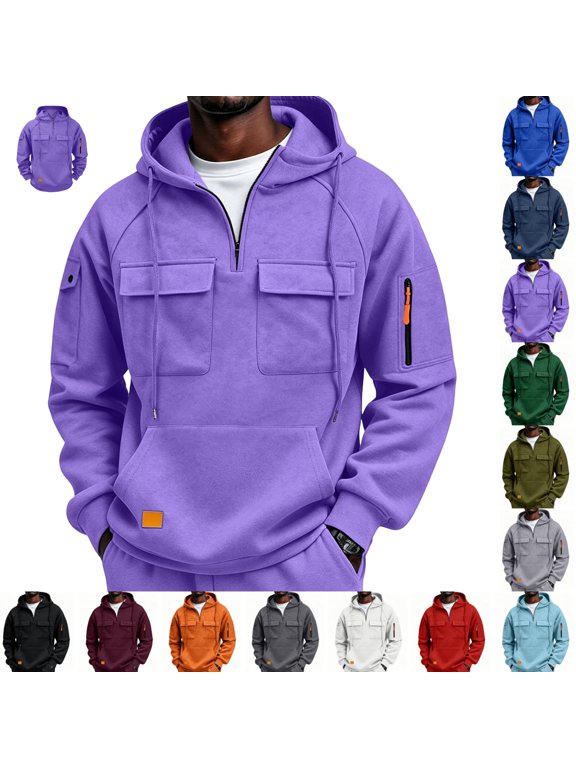 Tactical Hoodies for Men Quarter Zip Pullover Oversized Cargo Sweatshirts for Outdoor Hunting Hiking Camping Fishing Workwear