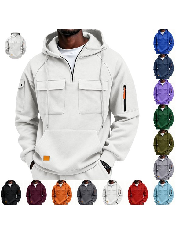 Tactical Hoodies for Men Quarter Zip Pullover Oversized Cargo Sweatshirts for Outdoor Hunting Hiking Camping Fishing Workwear