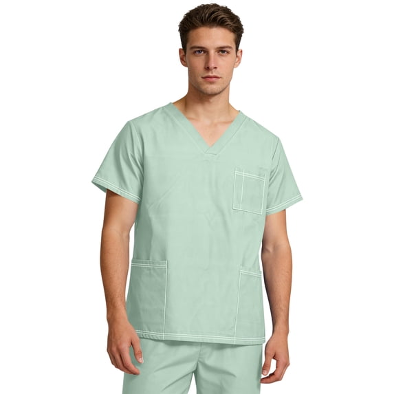 Yifymode Unisex V Neck Short Sleeve Medical Scrub Top, Three Pockets Lightweight Breathable Work Top Mint Green S
