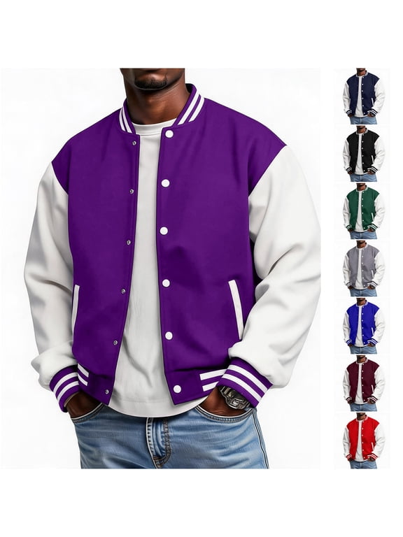 Varsity Jacket Men - Letterman Bomber Style Mens Baseball Jackets | Soft Fabric, Ribbed Collar Cuffs Hem, Snap Front Closure
