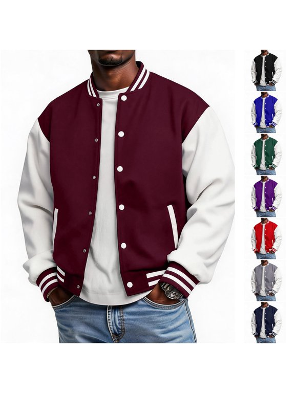 Varsity Jacket Men - Letterman Bomber Style Mens Baseball Jackets | Soft Fabric, Ribbed Collar Cuffs Hem, Snap Front Closure