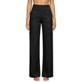 thumbnail image 1 of Yifymode Women High Waist Straight Leg Pants Casual Wide Leg Trousers with Pockets for Work,Black M, 1 of 4