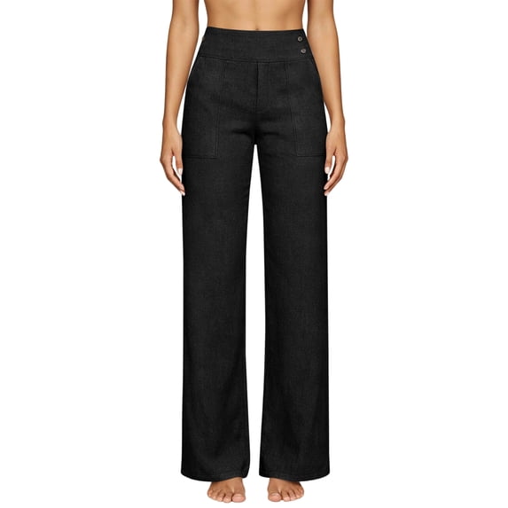 Yifymode Women High Waist Straight Leg Pants Casual Wide Leg Trousers with Pockets for Work,Black M