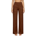 thumbnail image 1 of Yifymode Women High Waist Straight Leg Pants Casual Wide Leg Trousers with Pockets for Work,Coffee M, 1 of 4