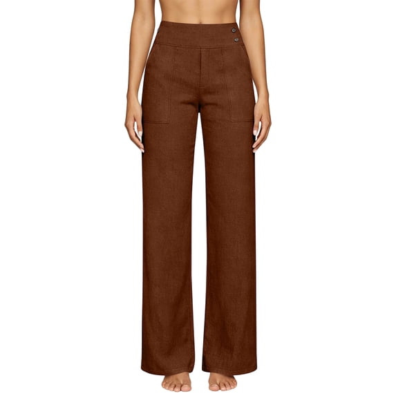 Yifymode Women High Waist Straight Leg Pants Casual Wide Leg Trousers with Pockets for Work,Coffee M