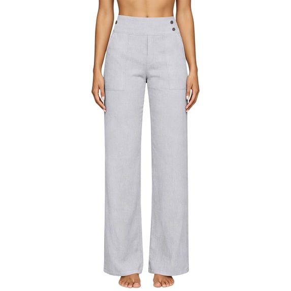 Yifymode Women High Waist Straight Leg Pants Casual Wide Leg Trousers with Pockets for Work,Light Gray XL