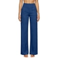 thumbnail image 1 of Yifymode Women High Waist Straight Leg Pants Casual Wide Leg Trousers with Pockets for Work,Navy S, 1 of 4