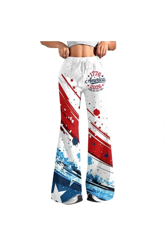 Women's High Waist Stretch Bell Bottom Slim-Fit Flare Leg Casual Patriotic Pants,Dark Blue 2XL