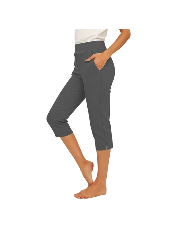 Women's Soft Capri Leggings 3/4 Length Stretch Yoga Pants for Workout Running Casual Daily Wear Regular,Dark Gray S