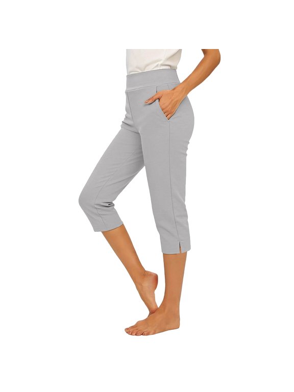 Women's Soft Capri Leggings 3/4 Length Stretch Yoga Pants for Workout Running Casual Daily Wear Regular,Light Gray M