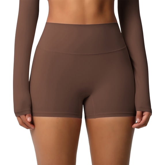 Yifymode Women's Workout Biker Shorts High Waisted Tummy Control Spandex Booty Shorts for Volleyball Gym Yoga Dance,Brown XL