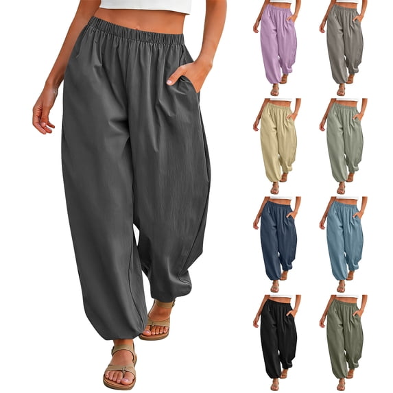 Yifymode Womens Balloon Pants Trendy Casual Elastic Waist Wide Leg Harem Pants Baggy Pleated Lantern Trousers
