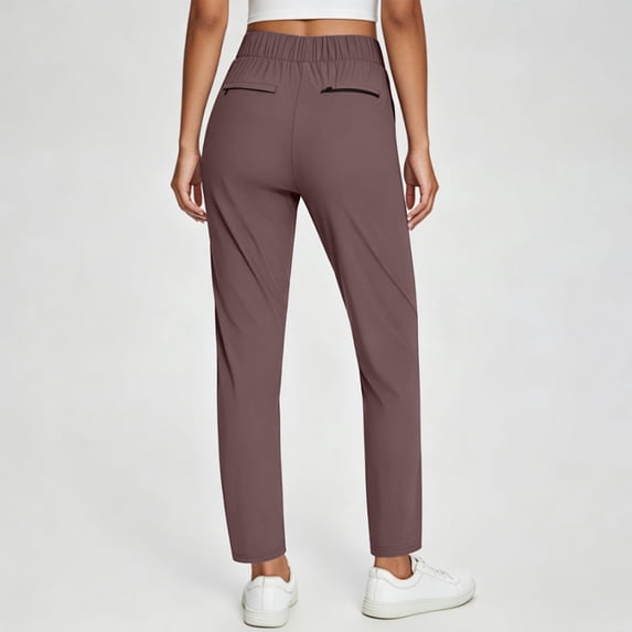 Yifymode Womens Casual Travel Ankle Pants 7/8 Stretchy Petite Pull On Dressy Work Slacks for Golf Business Athletic Yoga Lounge,Wine L