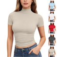 thumbnail image 1 of Yifymode Womens Tops Mock Neck Short Sleeve Slim Basic Summer Fall Basic Tee Mock Turtleneck Tops Women Slim Fit Fashion Top, 1 of 9