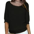 thumbnail image 1 of Yigetop 3/4 Length Sleeve Womens Tops Women Loose Fit Crewneck Dressy Casual Tops Casual 3/4 Sleeve Shirts Comfy Cute T Shirts Elbow Sleeve Tops Women Black 4XL, 1 of 5