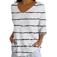 thumbnail image 1 of Yigetop 3 Quarter Sleeve Tops for Women, Women's Elegant Retro Art Print V Neck Loose Mid Length Sleeve Top 3/4 Length Sleeve Womens Tops White M, 1 of 1