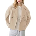 thumbnail image 1 of Yigetop Abrigos De Mujer Elegantes Womens Cropped Coat Long Sleeve Notched Lapel Trench Overcoat Fall Winter Casual Business Wool Blend Coat Womens Pea Coat Beige L, 1 of 1