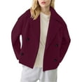 thumbnail image 1 of Yigetop Abrigos De Mujer Elegantes Womens Cropped Coat Long Sleeve Notched Lapel Trench Overcoat Fall Winter Casual Business Wool Blend Coat Womens Pea Coat Wine XS, 1 of 1