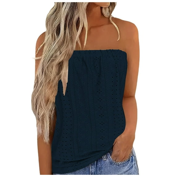 Yigetop Basics Womens Clothing Bandeau Top Women's Breathable Sleeveless Summer Tops Casual Beach Strapless Top Backless Top Party Loose Backless Top Womens Tank Top Dark Blue S