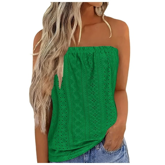 Yigetop Basics Womens Clothing Bandeau Top Women's Breathable Sleeveless Summer Tops Casual Beach Strapless Top Backless Top Party Loose Backless Top Womens Tank Top Army Green L