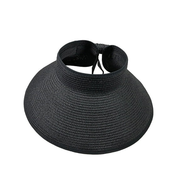 Yigetop Beach Hats for Women Women's Wide Brim Roll Up Straw Anti Sun Hat Sun Visor Fascinators Hats for Women Black A