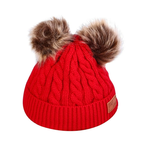 Yigetop Beanie for Women Unisex Winter Thicken Warm Hat for Men and Women Ear Warm Hat with Hairball Pom Pom Beanie for Women Red One Size