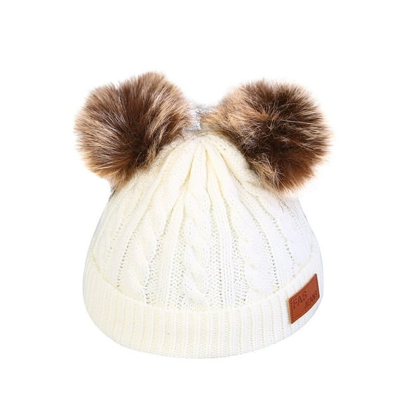 Yigetop Beanie for Women Unisex Winter Thicken Warm Hat for Men and Women Ear Warm Hat with Hairball Pom Pom Beanie for Women White One Size