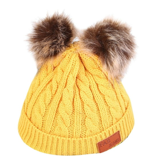 Yigetop Beanie for Women Unisex Winter Thicken Warm Hat for Men and Women Ear Warm Hat with Hairball Pom Pom Beanie for Women Yellow One Size