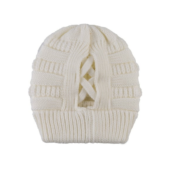 Yigetop Beanie for Women Women's Keep Warm Winter Casual Knitted Hat Headgear Beanie Tail Hat Cap Mens Beanie White One Size