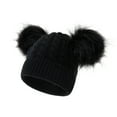 thumbnail image 1 of Yigetop Beanies Women Kids Winter Hat Toddler Knitted Pom Beanie Hat Cotton Lined Faux Cap Girls Boys Hat Girls Winter Hat Black One Size, 1 of 7