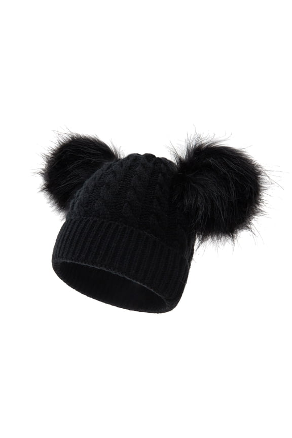 Beanies Women Kids Winter Hat Toddler Knitted Pom Beanie Hat Cotton Lined Faux Cap Girls Boys Hat Girls Winter Hat Black One Size