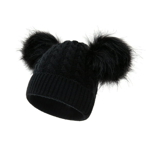 Yigetop Beanies Women Kids Winter Hat Toddler Knitted Pom Beanie Hat Cotton Lined Faux Cap Girls Boys Hat Girls Winter Hat Black One Size