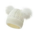 thumbnail image 1 of Yigetop Beanies Women Kids Winter Hat Toddler Knitted Pom Beanie Hat Cotton Lined Faux Cap Girls Boys Hat Girls Winter Hat White One Size, 1 of 6