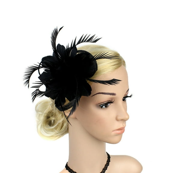 Yigetop Black Feather Fascinators Womens Flower Derby Hat for Cocktail Ball Wedding Headband Hot Sale Hairband