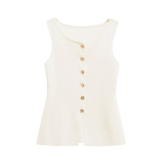 Yigetop Black Vest Women! Women's Lined Sleeveless Suit Vest 5 Button V Neck Fashion Waistcoat Vest Tops for Women A L