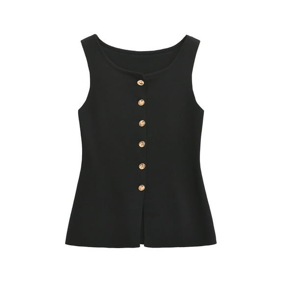 Yigetop Black Vest Women! Women's Lined Sleeveless Suit Vest 5 Button V Neck Fashion Waistcoat Vest Tops for Women D L