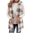 thumbnail image 1 of Yigetop Blazer Vest for Women, Women Fuzzy Fleece Cardigan Vest Fashion Sleeveless Warm Jacket Casual Plaid Coats Outerwear Womens Vest Fleece Khaki M, 1 of 1