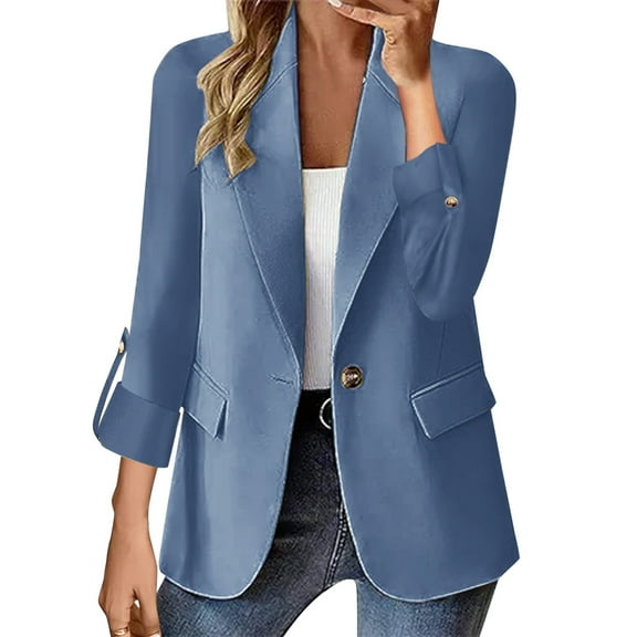 Yigetop Blazers for Women! Women's Casual Business Casual formal Long Sleeved Jacket Light Spring Summer Cardigan Women Blazer Blue L
