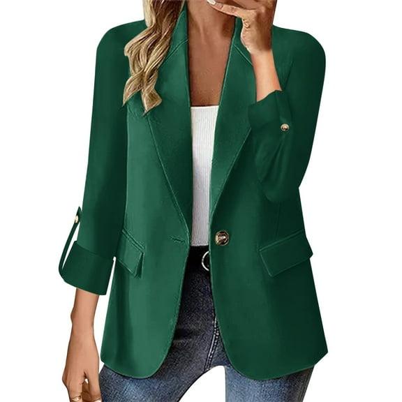 Yigetop Blazers for Women! Women's Casual Business Casual formal Long Sleeved Jacket Light Spring Summer Cardigan Women Blazer Green L