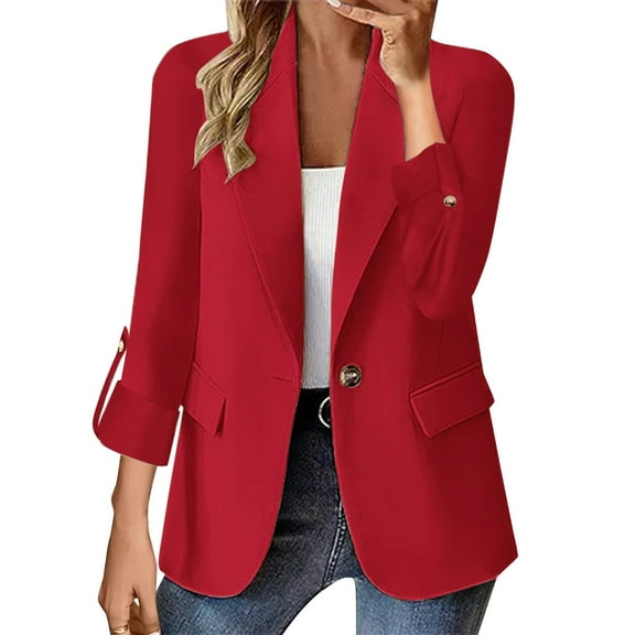 Yigetop Blazers for Women! Women's Casual Business Casual formal Long Sleeved Jacket Light Spring Summer Cardigan Women Blazer Red L